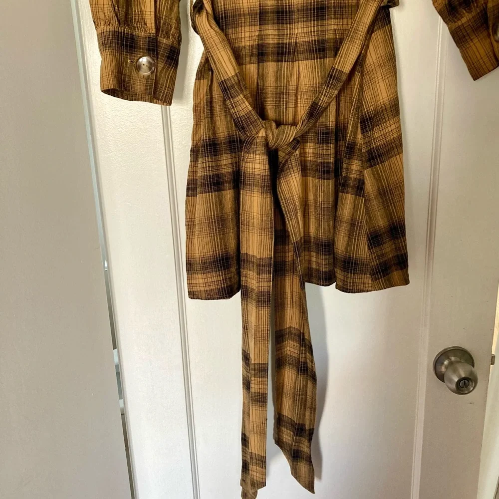 Free People English Rose Plaid Linen Blend Mini Dress Women's Size 0/UK4
